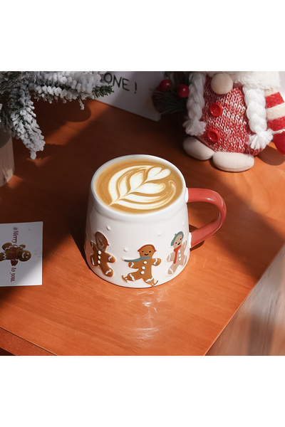 Choice كوب سيراميك أبيض سعة 320 مل (11.3 أونصة) على شكل رجل خبز الزنجبيل، مناسب لعيد الميلاد، على شكل كعكة خبز الزنجبيل أو زلاجة.