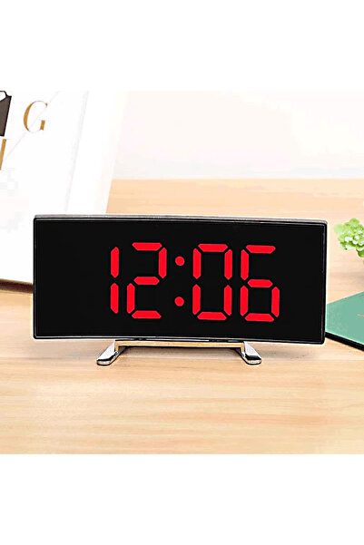 Choice Red LED Digital Alarm Clock Curved Screen Mirror Silent Electronic Clo...