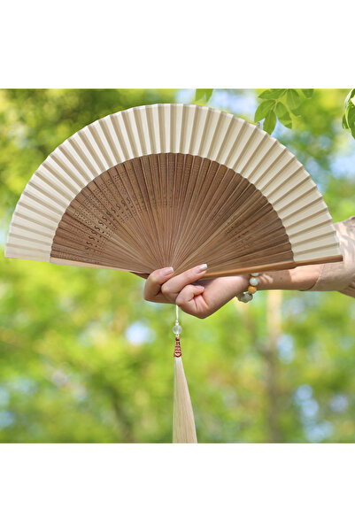 Choice مروحة قابلة للطي من الخيزران البني بتصميم كلاسيكي - إطار خشبي ومروحة أ...