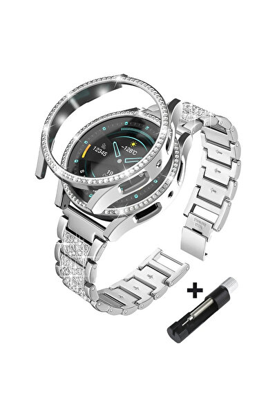 Choice سوار معدني فضي مع غطاء لساعة Galaxy Watch7 مقاس 44 مم، متوافق مع ساعات...