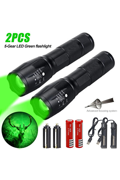 Choice 2 Green With Battery Tactical Hunting Flashlight Red/Green Light Zooma...