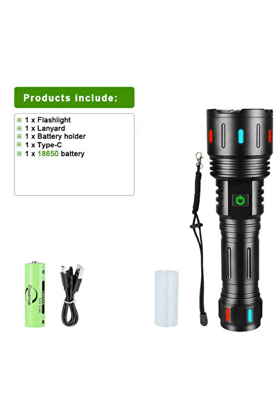 Choice مصباح يدوي LED فائق القوة B-900W 18650 بقوة 20000000 لومن، قابل لإعادة الشحن عبر منفذ USB