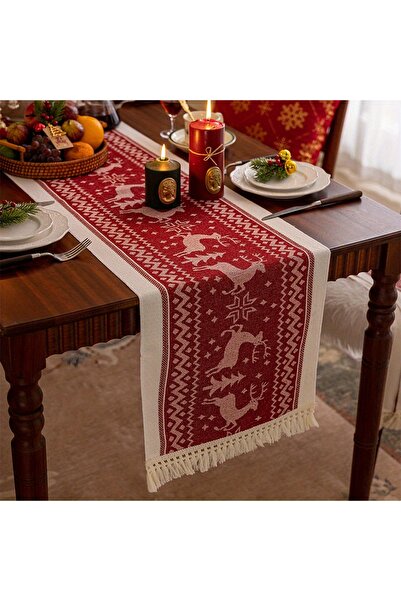Choice 35 x 180cm Reindeer Christmas Elk Table Runner for Holiday Dining Deco...