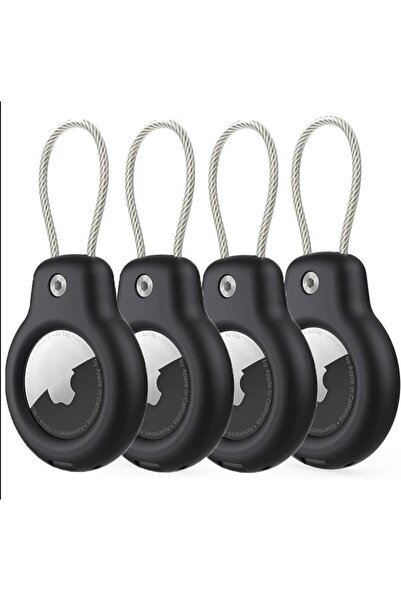 Choice 4pcs Black For AirTag Case Hard Plastics Holder Anti-Loss Keychain Wit...