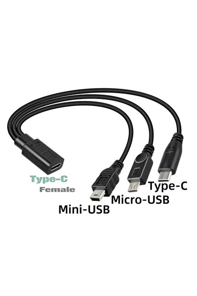 Choice كابل شحن متعدد الأجهزة USB Type C 3 في 1 بطول 30 سم، من النوع C أنثى إ...