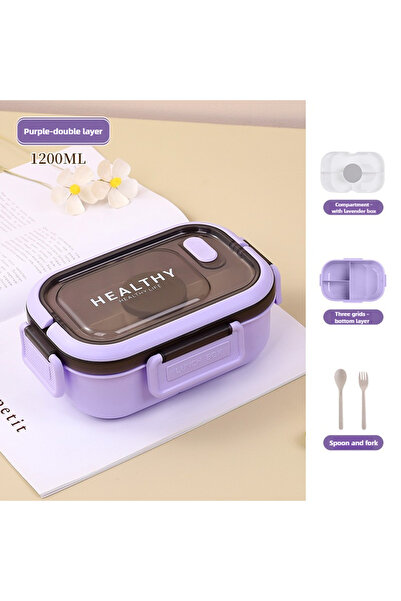 Choice Purple 1200ML Double Layer Lunch Box Portable Compartment Salah Fruit ...