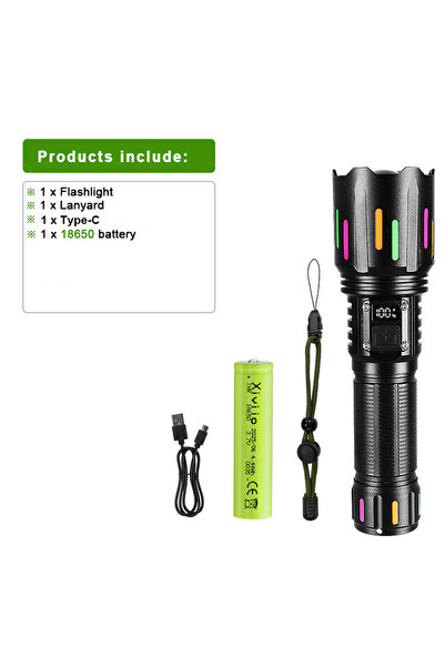 Choice مصباح يدوي LED فائق القوة بقوة 970000000 لومن، يعمل ببطارية 18650، بمد...