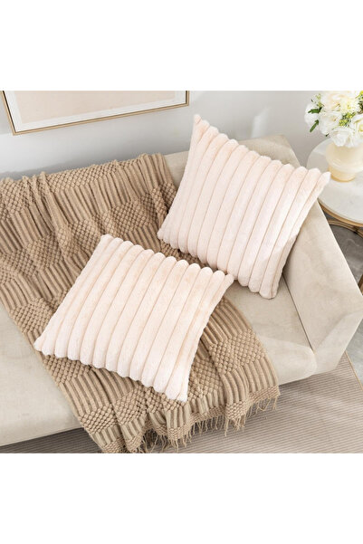 Choice غطاء وسادة مربع من الفرو الصناعي بلون المشمش، بنقشة مخططة بسيطة، فائق ...