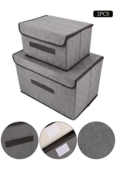 Generic 2PCS Foldable Linen Clothes Storage Boxes with Lids, Zippers & Reinforced Handles (Grey)