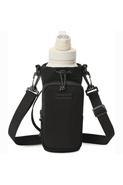 Choice حقيبة زجاجة مياه رياضية خارجية سوداء اللون مزودة بحزام كتف قابل للتعدي...