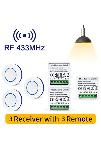 Choice مفتاح إضاءة لاسلكي عالمي بتردد 433 ميجاهرتز، مزود بثلاثة أجهزة تحكم عن بعد وجهاز استقبال، ومرحل 10 أمبير.