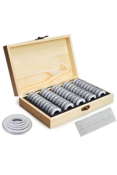 Choice 21.5cm 50PCS Coins Storage Box With Adjustment Pad Adjustable Antioxidative Wooden Commemorative Coi