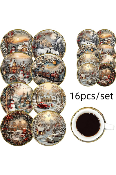 Choice مجموعة من 16 طقمًا من قواعد الأكواب الخشبية العازلة للحرارة والمضادة ل...