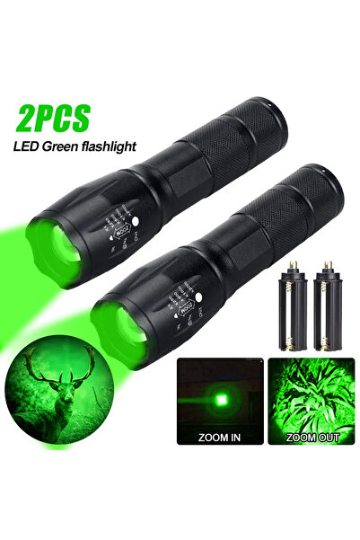 Choice مصباحان يدويان تكتيكيان للصيد، لونهما أخضر، بدون بطارية، بإضاءة حمراء/خضراء قابلة للتكبير، مزودان بمصباح LED قابل لإعادة الشحن عبر منفذ USB.
