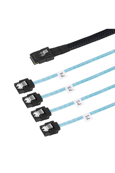 BSN كابل محول بزاوية قائمة بطول 0.5 متر، داخلي Mini SAS SFF-8087 إلى 4 SATA 3...