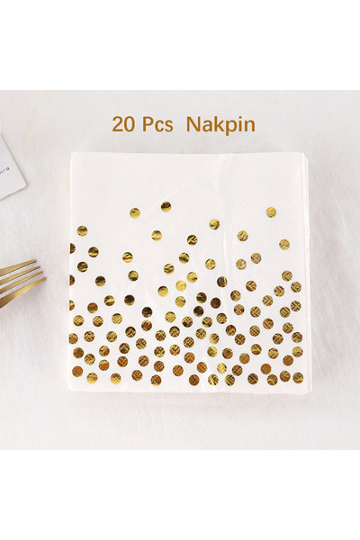 Choice 20Pcs Napkin Golden Dot Disposable Tableware Set Paper Plate Straws Cu...