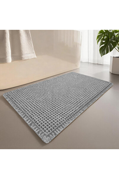 Choice سجاد حمام رمادي فاتح بنمط الوافل، مقاس 46 سم × 77 سم، ناعم، مانع للانز...