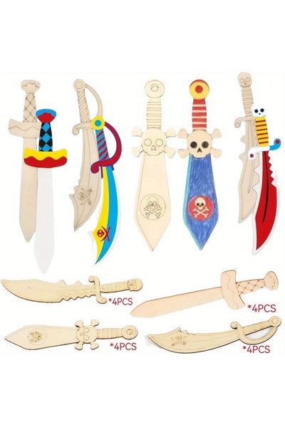 Choice مجموعة سيوف خشبية للأطفال مكونة من 16 قطعة، غير مكتملة، بطابع القراصنة...