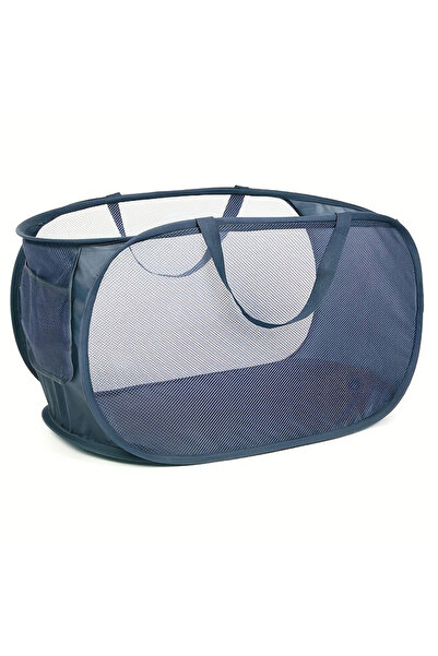 Choice Navy Mesh Laundry Basket Foldable Breathable Laundrys Hamper Dirty Clo...