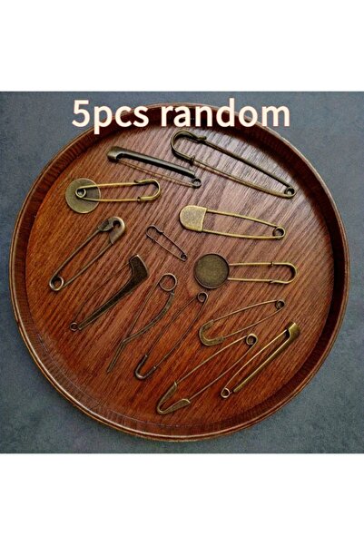 Choice random 5pcs 5pcs Random Vintage Greenish Bronze Sweater Shawl Large Buckle Pin with Letter Design, a