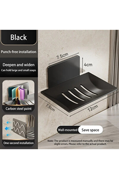Choice Black 1pc Black Carbon Steel Soap Box, Non Perforated Wall Mounted Bat...