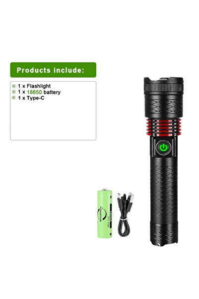 Choice مصباح يدوي LED فائق القوة E-300W 18650 بقوة 20000000 لومن، قابل لإعادة الشحن عبر منفذ USB، مصباح LED بقوة 900 واط