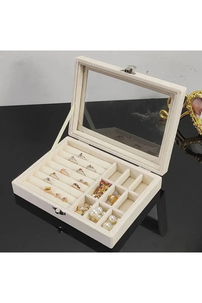 Choice Beige Jewelry Storage Box Earring Ring Necklace Organizers Storage Transparent Jewlery Holder Displa
