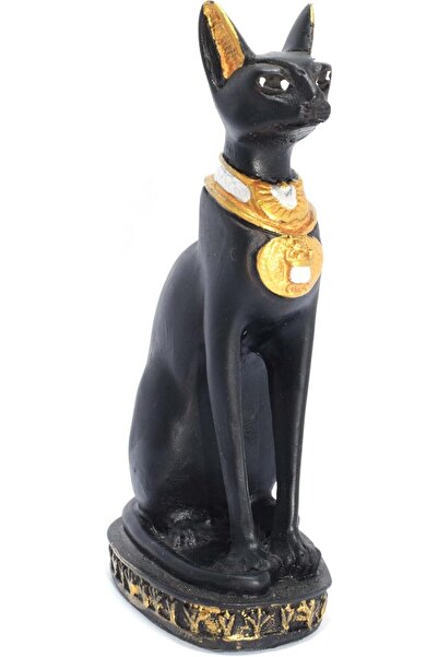 Generic تمثال قطة فرعونية (باستيت) - أسود وذهبي، 13 سم