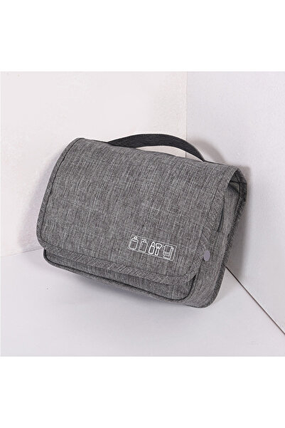 Choice حقيبة أدوات تجميل رمادية كبيرة السعة من قماش التويل، مقاومة للماء، قاب...