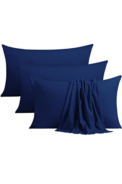 Choice 4 أغطية وسائد من الألياف الدقيقة، لون أزرق داكن، مقاس 50×75 سم، لون مو...