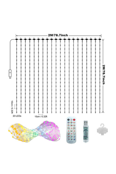 Choice ستارة إضاءة LED ذكية USB 2x2 متر - 400 مصباح LED، تحكم عبر تطبيق، ألوا...