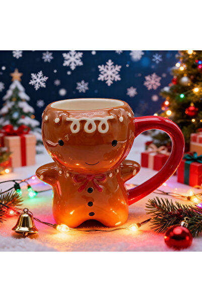 Choice كوب سيراميك أحمر جديد بتصميم رجل خبز الزنجبيل اللطيف، سعة 301-400 مل -...