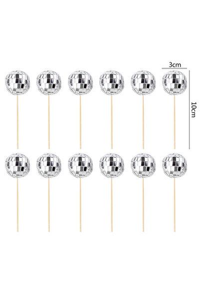 Choice1 12 قطعة فضية، 12/24 قطعة، زينة كعكة على شكل كرة مرآة، زينة كب كيك على...