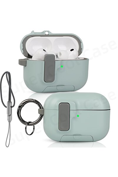 Choice جراب AirPods Pro 3 أخضر فاتح 2025 مع قفل أمان وحبل تعليق.