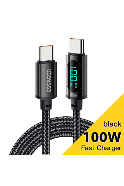 essager كابل شحن سريع PD بقوة 100 واط من النوع C بطول 2 متر، أسود اللون، بطول...