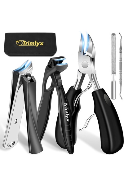 Choice3 طقم أسود - 5 قطع/7 قطع مقص أظافر شديد التحمل برأس مائل، مقص أظافر قدم...