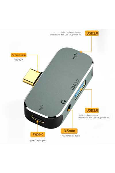 Choice موزع USB من النوع C للكمبيوتر الشخصي YX04 X2، مقبس 3.55 ملم، شحن سريع ...