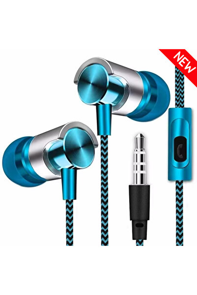 Choice (جديد) سماعة أذن سلكية زرقاء جديدة مقاس 3.5 ملم، مزودة بخاصية إلغاء ال...