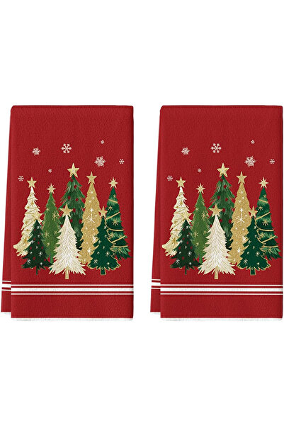 Choice 2pcs Red 2Pcs, Christmas Starburst Tree Kitchen Towels, 40Cm*60Cm Towel Set, Super Absorbent Soft Cl