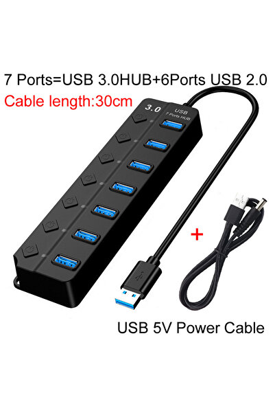 Choice محول طاقة USB 3.0 بـ 7 منافذ - 30 سم - 120 سم، موزع متعدد المنافذ (4/7...