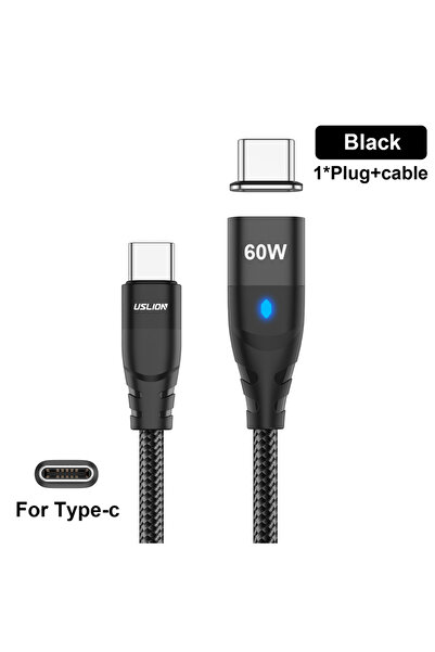 Choice كابل شحن سريع مغناطيسي USLION PD بقوة 60 واط، أسود اللون، بطول متر واح...