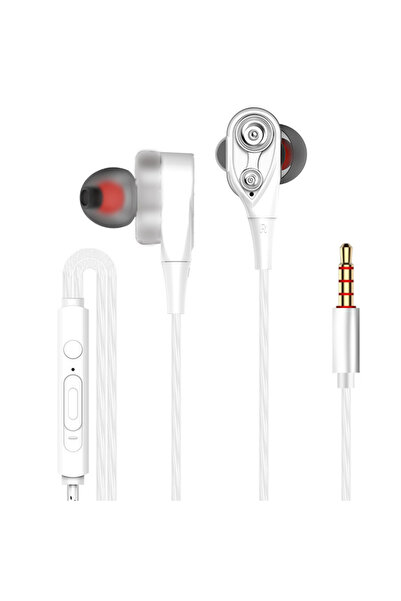 Choice سماعات رأس بيضاء مزدوجة الملف المتحرك، مزودة بميكروفون ومنفذ AUX 3.5 م...