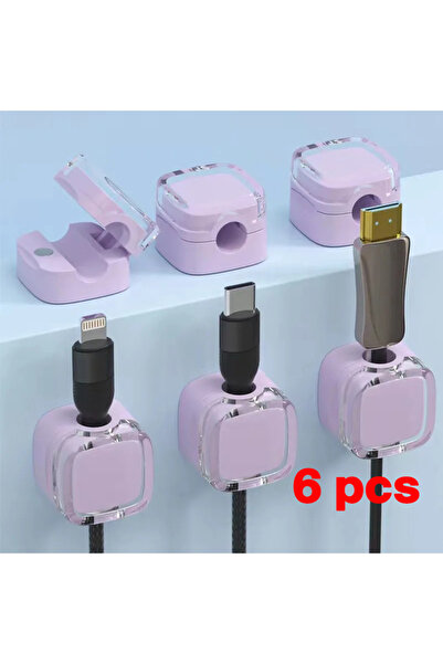 Choice 6 قطع من مشابك الكابلات المغناطيسية الأرجوانية، حامل كابلات USB ناعم ق...