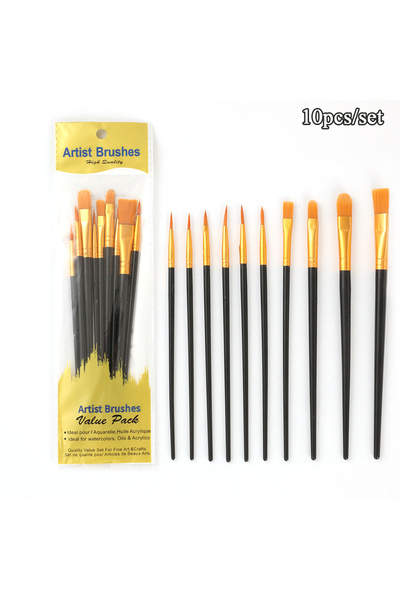 Choice مجموعة فرش رسم سوداء مكونة من 10 قطع، مصنوعة من شعيرات نايلون متينة، م...