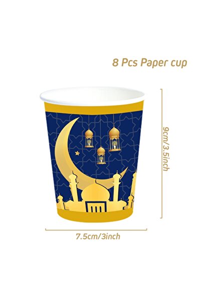 Choice3 8pcs cup Blue Gold Eid Mubarak Ramadan Moon Festival Muslim Party Dis...