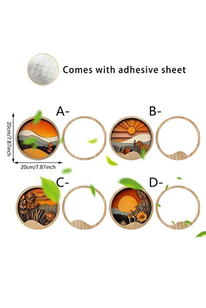 Choice مجموعة فنية جدارية خشبية بوهيمية مكونة من 4 قطع - منحوتة معلقة مجوفة م...
