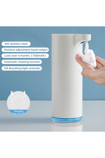 Choice موزع صابون أوتوماتيكي أبيض من الفولاذ المقاوم للصدأ X8، سعة 320 مل، قا...