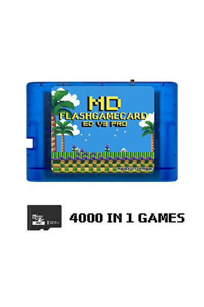 Choice بطاقة ألعاب ميجا جينيسيس MD V3 برو زرقاء 4000 في 1 مع بطاقة ذاكرة 4 جي...