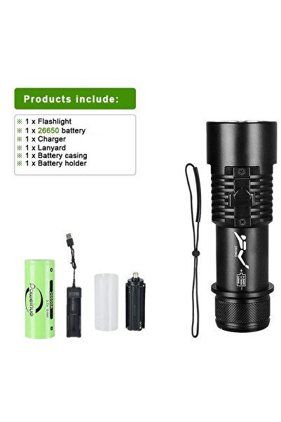 Choice مصباح غوص احترافي بتقنية LED يعمل ببطارية C-26650، بقوة إضاءة 1000000 لومن، مقاوم للماء بمعيار IPX8.