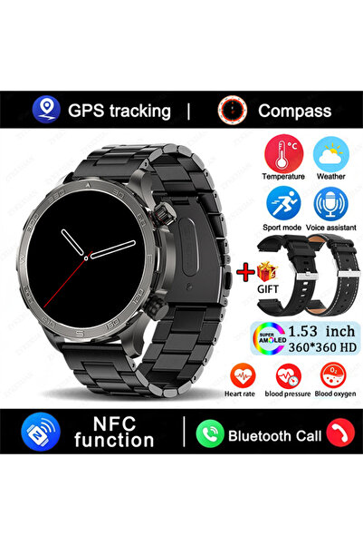 Choice ساعة ذكية مزودة بنظام تحديد المواقع العالمي (GPS) وتقنية الاتصال قريب المدى (NFC) وحزام فولاذي أسود، إصدار 2025، ساعة ذكية جديدة للرجال مزودة بتقنية بلوتوث لإجراء المكالمات، شاشة AMOLED عالية الدقة كبيرة.